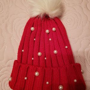Red Beanie with Pearls
